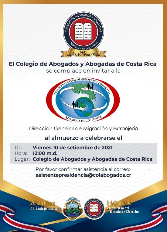 Organization of working lunch between the Costa Rican Bar Association and the Costa Rican General Immigration Office